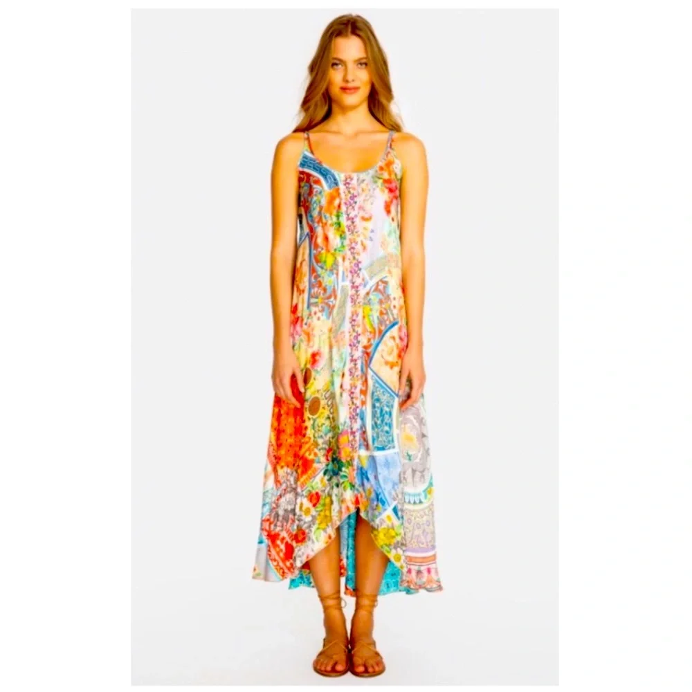 Johnny Was Bright Multicolor Floral Paisley Slip Maxi Dress - Picture 4 of 14